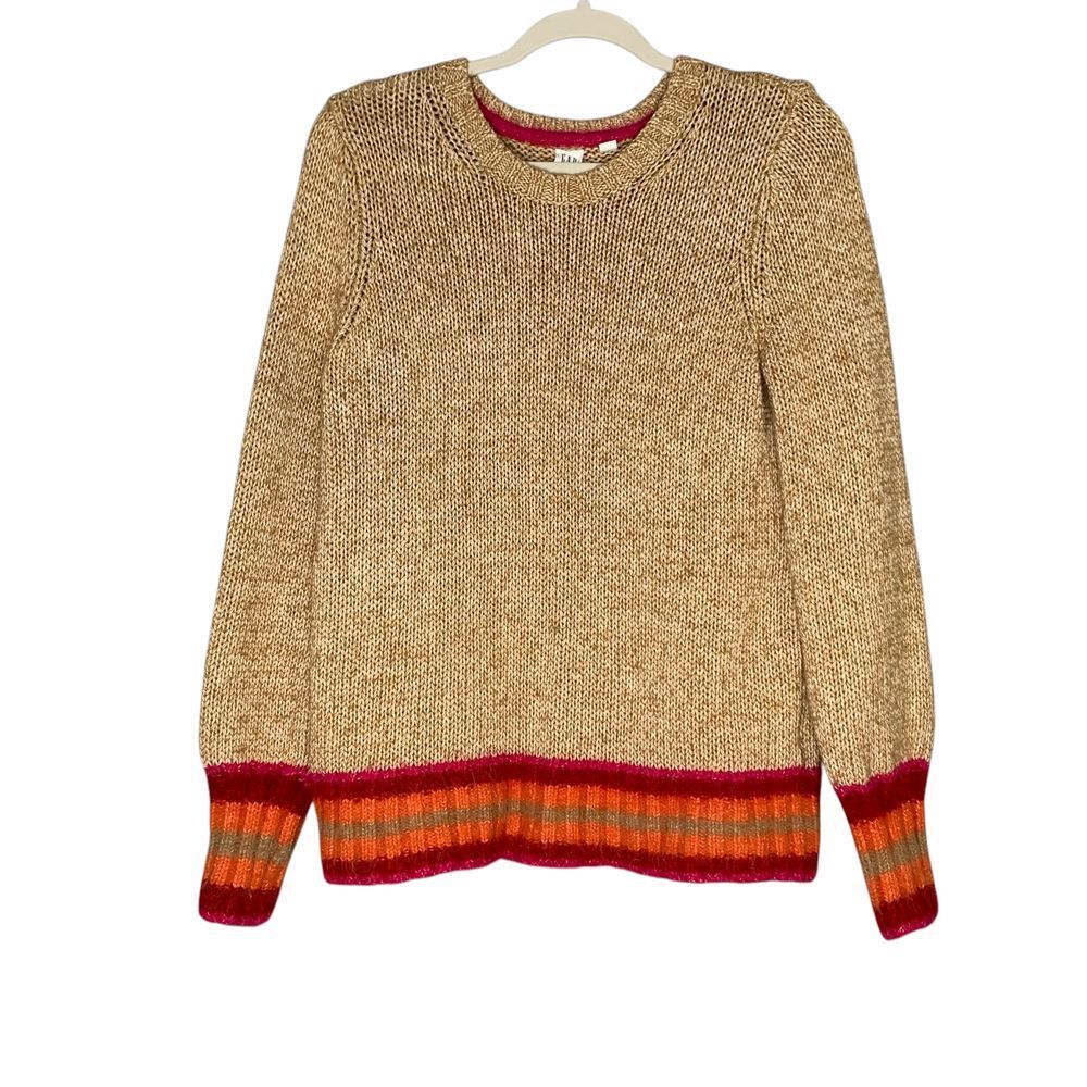 Gap Blouson Novel Camel Heather Pullover‎ cable knit sweater.  Size M - Picture 2 of 10